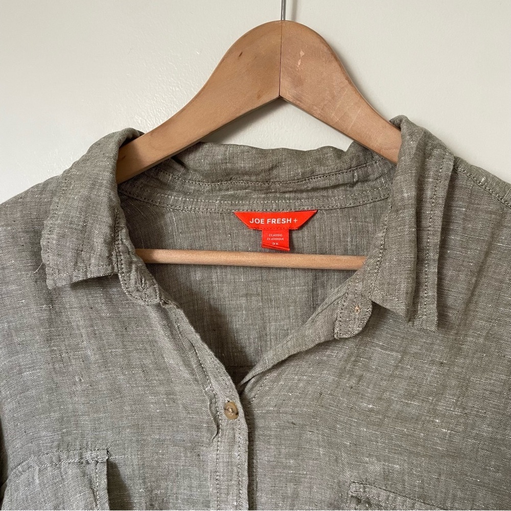 Joe Fresh 100% Linen Button Down Shirt Heathered Green Grey Size 3X - Picture 3 of 6